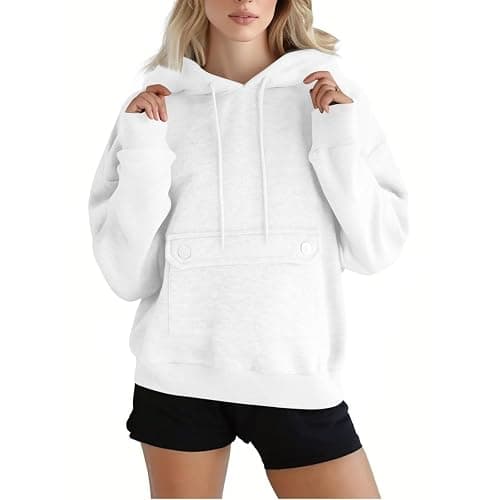 dyiozbga Y2K Plus Size Hoodies for Women,Solid Color Long Sleeve Comfy Casual Basic Pullover,Fall Loose Sweatshirts with Hood - Image 1