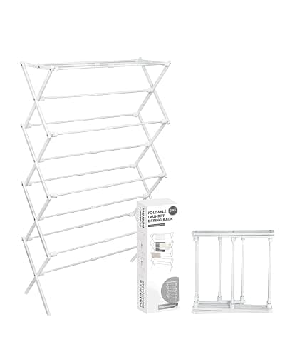ZOES HOMEWARE 4-Tier Clothes Drying Rack, 4ft High Foldable Drying Rack Clothing for Indoor & Outdoor, Portable Collapsible Laundry Dryer for Laundry Room and Apartment, White 29" L x 49" H x 11.5" W - Image 1
