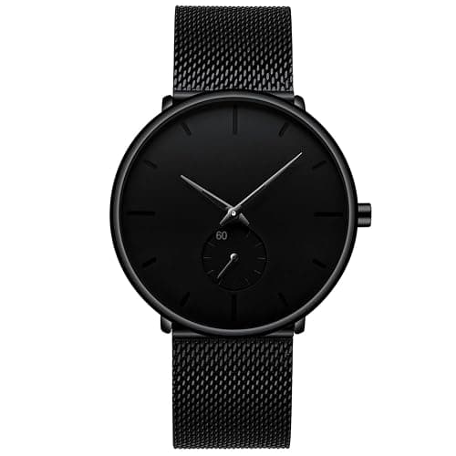 Mens Watches Ultra-Thin Minimalist Waterproof - Fashion Wrist Watch for Men Unisex Dress with Stainless Steel Mesh Band - Image 1