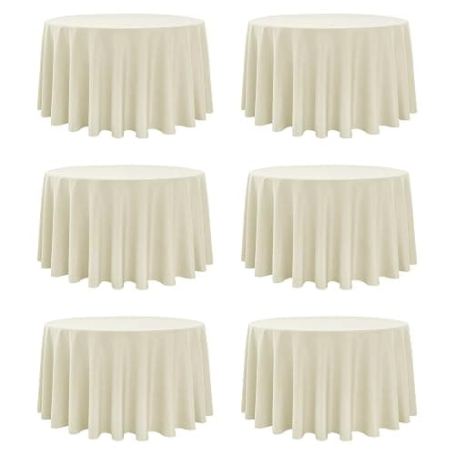 Dailyset 6-Pack Ivory Round Tablecloths, 120 Inches, Stain-Resistant Polyester for 5-6 Ft Round Tables - Washable Table Covers for Weddings, Banquets, Birthday Parties, Events - Image 1