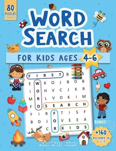 Word Search for Kids Ages 4-6: Easy Puzzles and Sight Words, Word Search for Kindergarteners to 1st Graders (Bonus: Coloring Pictures) - Image 1