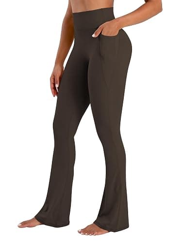 Sunzel No Front Seam Flare Leggings for Women with Pockets Hidden Butt Lifting Scrunch Tummy Control Mini Flared Yoga Pants - Image 1