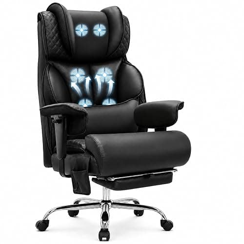 6 Points Massage Big and Tall Office Chair with Foot Rest, 500LBS Heavy Duty Desk Chair with Adjustable Lift Armrests, Ergonomic Computer Chair for Home Office, Gaming & Study,Black - Image 1