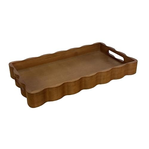 JUIOETURPine Wood Decorative Tray with Handle Rectangular Wooden Serving Tray for Breakfast in Bed,Coffee Table,Dining Table,or Kitchen - Perfect for Living Room,Bedroom,and Entryway Decor (Brown) - Image 1