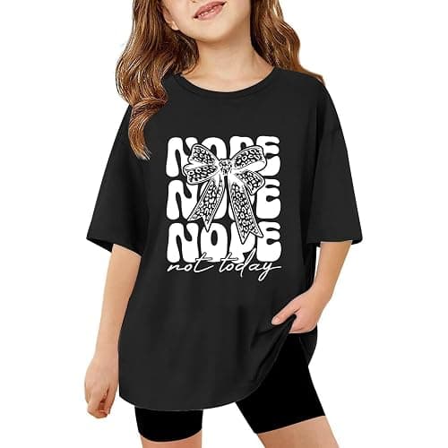 Kids Short Sleeve T Shirts Girls Round Neck Summer Teenage Girls Tshirts Fashion Graphic Cartoon Cute Casual Jogging Athletic School Children Tunic Tops Age 3-13 Years - 3-4 Years - Black - Image 1