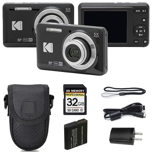 Kodak PIXPRO FZ55 Digital Camera, 16MP Compact Point & Shoot, 5X Optical Zoom, 28mm Wide Angle Lens, 1080P Full HD Video, Black + Camera Case & 32GB SD Card - Image 1