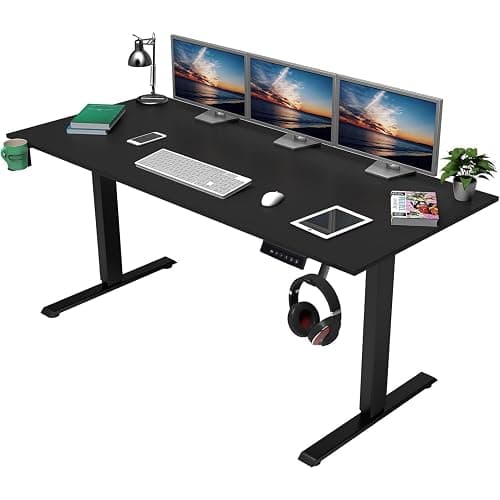 OUTFINE Heavy Duty Dual Motor Height Adjustable Standing Desk Electric Dual Motor Home Office Stand Up Computer Workstation with (Black, 63") Desktop Load up to 220lbs - Image 1