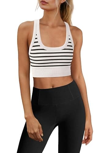 Yanekop Womens Striped Longline Sports Bra Seamless Racerback Workout Bras | Supportive Scoop Neck Running Sports Bra, Cute Sports Bras, Crop Athletic Tank Tops, Gym Yoga Exercise - Image 1