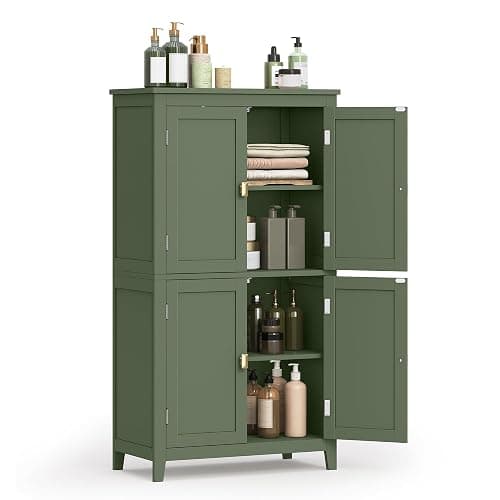 VASAGLE Floor Storage Cabinet, Freestanding Storage Unit with 4 Doors, Adjustable Shelves, 11.8 x 23.6 x 43.3 Inches, for Entryway, Bathroom, Forest Green UBBC552C01 - Image 1