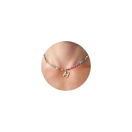 VRIUA Colorful Initial Necklaces for Women – Bubble Necklace Handmade Beaded Necklace Dainty Cute Beach Boho Necklaces for Women Trendy Jewelry Choker Necklace - M - Image 1