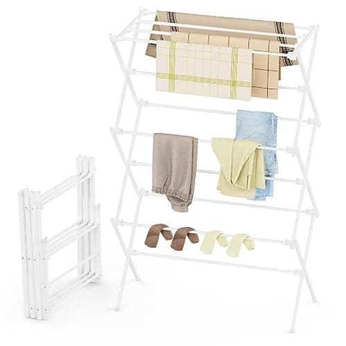 FILROUG Drying Rack Clothing, 3-Tier Clothes Drying Rack Foldable, Antirust Laundry Drying Rack Collapsible Use for Indoor & Outdoor, 11.8" D x 34.6" W x 35.4" H, White - Image 1