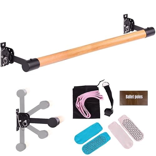 Adjustable Ballet Barre for Home,3Ft Wall Mounted Ballet Barre,Solid Wood Ballet Barre for Home,Ballet Bar with Ballet Stretch Band and Two Yoga Socks,Suitable for Dance Training,Pilates,Fitness - Image 1
