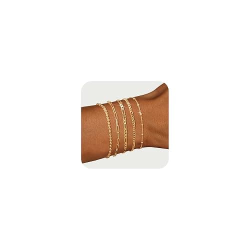 adoyi Gold Bracelets for Women, 14K Gold Plated Stackable Bracelet Stack Set Adjustable Charm Paperclip Chain Cuban Link Layered Waterproof Jewelry Sets Gifts for Womens 6.0/6.8/7.2" - Image 1