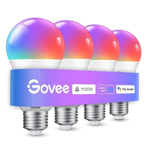Govee Smart Light Bulbs, A19 Color Changing Light Bulb, 800 LM, E26 Base | Works with Matter, Alexa and Google Assistant, 16 Million Colors RGBWW, WiFi & Bluetooth LED Light Bulbs, Music Sync, 4 Pack - Image 1