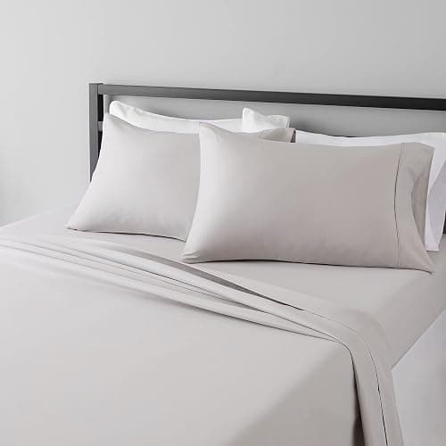Amazon Basics Lightweight Super Soft, Wrinkle-Free Luxury Microfiber 4 Piece Bed Sheet Set with 14-Inch Deep Pockets, Full, Light Gray, Solid - Image 1