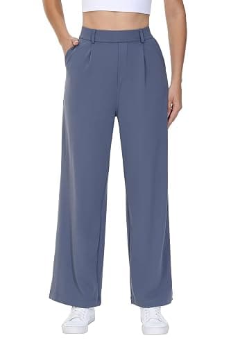 Dress Pants Women Wide Leg Work Business Casual Trousers with Pockets Yoga Travel Sweatpants Stretchy Office Slacks - 29"Inseam - Medium - Blue Grey - Image 1