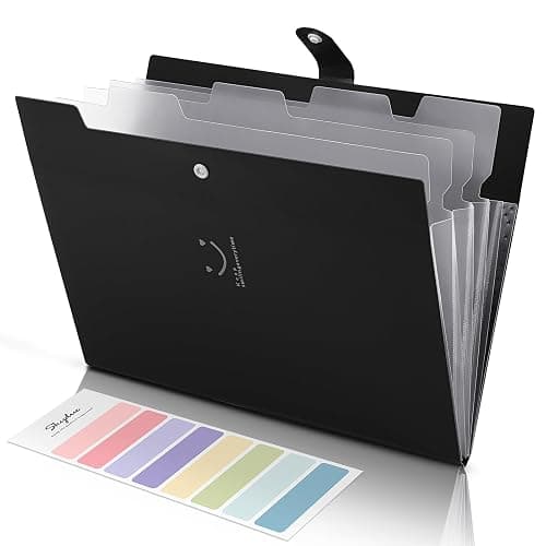 SKYDUE File Folder with 8 Labels, 5 Pockets Accordion Paper Organizer for School and Office,A4 Letter Size,Black - Image 1