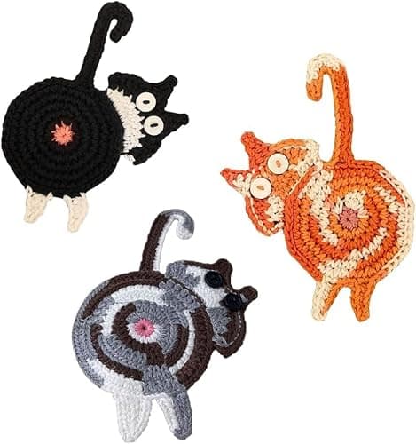 Cat Gifts for Cat Lovers 3PCS Cat Coaster Woven Creative Cute Cat Coaster Insulation Coaster Coffee and Tea Coaster Desktop Gifts - Image 1