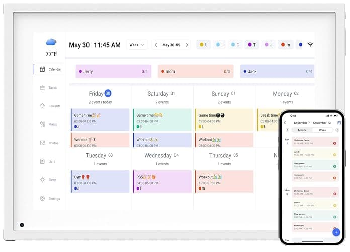 10.1 Inch Smart Digital Calendar Planner & Chore Chart, IPS HD Touchscreen Interactive Display for Family Schedules, Desk Stand Included - Share Photos/Videos - White - 10.1 Inch - White - Image 1