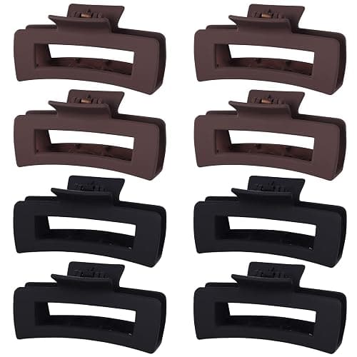 Mandydov 8 Pcs Large Hair Claw Clips 4.1" Non-slip Big Square Matte Hair Claw Clip Black Grey Claws for Women, Strong Hold for Thick Thin Hair - Image 1