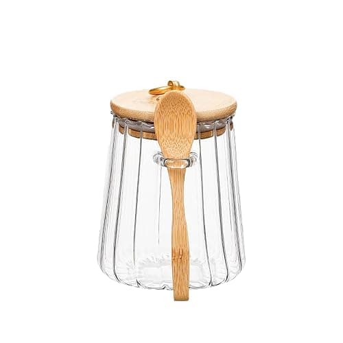 CNWSGEM Sugar Bowls Sugar Container 25.36 FL OZ Glass Coffee Canister Airtight Food Storage Jar with Lid and Spoon Candy Jar Coffee Bar Accessories Storage Beans Powder (Conical) - Image 1