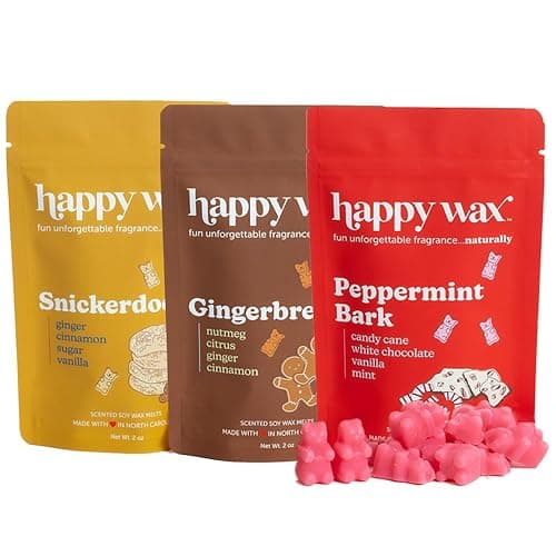 Happy Wax Holiday Treats Collection Scented Natural Soy Wax Melts – 6 Total Oz. of Scented Wax Melts, Collection Includes Peppermint Bark, Gingerbread, and Snickerdoodle - Image 1