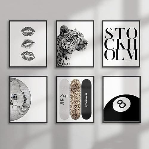 6PCS Black White Canvas Wall Art Disco Ball Poster Trendy Cheetah Lucky 8 Ball Picture Funky Leopard Print Wall Decor Artwork for Living Room Bedroom Aesthetic Painting 8x10in Unframed - Image 1