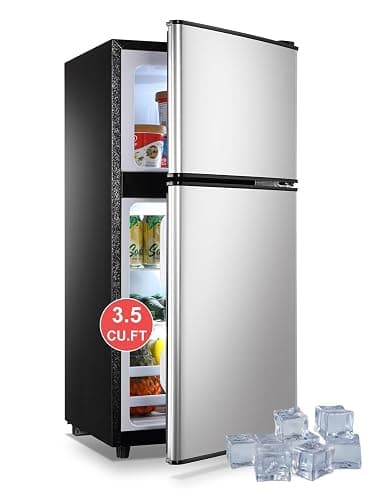 KRIB BLING Refrigerator with Freezer 3.5 Cu.Ft with 7 Level Adjustable Thermostat Control 2 Door Energy Saving Top-Freezer Compact Refrigerator Silver (KB03 FLS-80-Silver-2) - Image 1