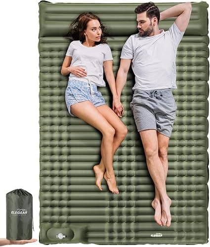 Camping Sleeping Pad-Elegear 4inchUltra-Thick Double Inflating Mattress Camping Waterproof, Air Sleep Mat with Carry Bag Built-in Pillow Foot Pump for Cots Backpacking,Hiking,Camping,Travel,Green - Image 1