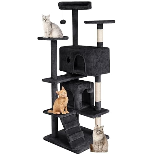PayLessHere Cat Tree 54in Cat Tower with Cat Scratching Post,Multi-Level Cat Condo Stand House Furniture Kitty Activity Center with Furry Ball Toys Cat Tree for Indoor Cats (54in, Dark Grey) - Image 1