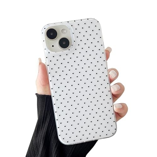CHEDEMK Compatible with iPhone 13/14 Case, Fashion Cute Aesthetic Polka Dot Pattern Cover for Women, Shockproof Slim Soft TPU and Hard PC Protective Phone Case - White - Image 1