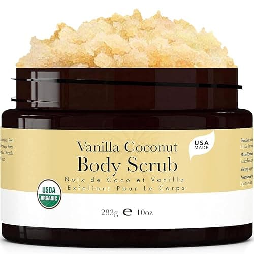 Organic Vanilla Coconut Body Scrub - USA Made Sugar Scrub with Natural Ingredients, Moisturizing Body & Foot Exfoliator for Dry and Sensitive Skin, Removes Dead Skin Cells & Reduces Ingrown Hair - Image 1