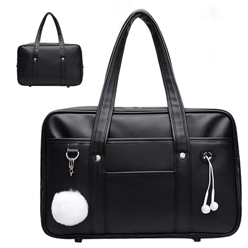 Japanese School Bag, Large Capacity PU Leather Japanese Bag with Multi-pocket, School Handbag with Headphone Cable Hole, Zipper Shoulder Bag School Student Uniform Laptop - Image 1