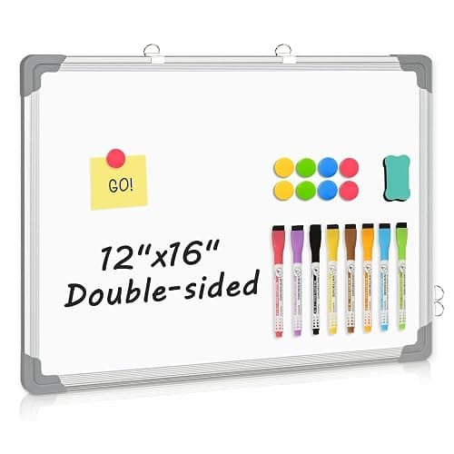 AMUSIGHT Double-Sided White Board, 16" x 12" Dry Erase Board Small Whiteboard for Wall Magnetic Hanging White Board Dry Erase for College Dorm Room, School, Home, Office - Image 1