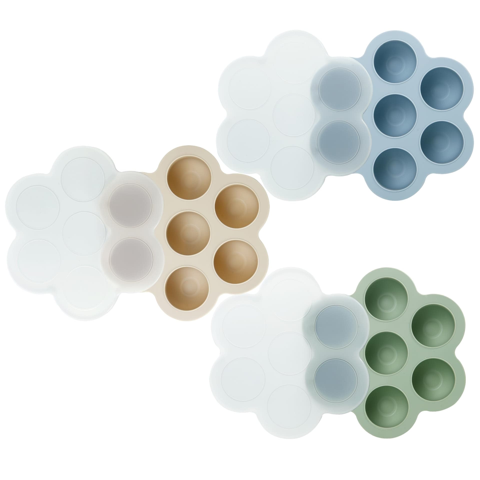 PandaEar 3 Pack Baby Food Freezer Tray with Lids, Silicone Baby Fruit Food Feeder Teether Tray, Baby Food Storage Container Ice Cube Tray Maker for Homemade Baby Food (Blue/Green/Carnation) - Image 1