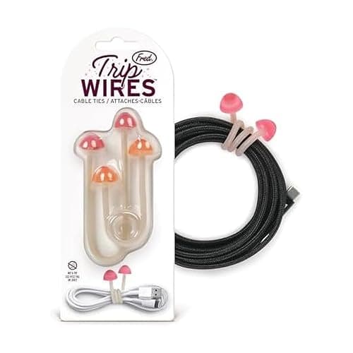 Genuine Fred TRIP WIRES, Mushroom Cable Ties, Set of 2, 4" long, Easily bends for holding and bundling, Multipurpose cord organizer for school, home, office, Cottagecore decor - Image 1