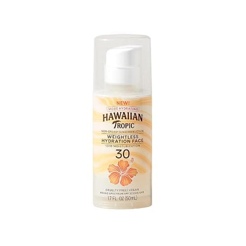 Hawaiian Tropic Weightless Hydration Lotion Sunscreen for Face SPF 30, 1.7oz | Travel Size Sunscreen Lotion, Beach Essentials, Sun Protection, Travel Sunblock Face, Summer Essentials, 1.7 fl oz - Face Lotion - SPF 30 - 1.7 Fl Oz (Pack of 1) - Image 1