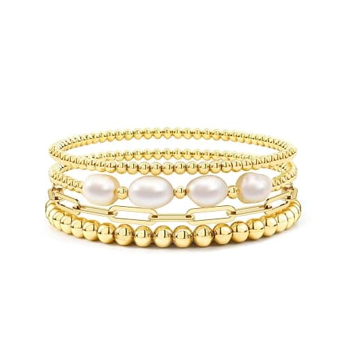 Gold Beaded Bracelets for Women Boho Crystal Multiple Layered Stackable Wrap Bangle Set Paperclip Chain Trendy Jewelry - Image 1
