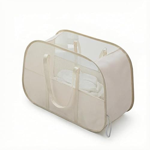Foldable Laundry Basket with Mesh Window, Large Capacity 95L Dirty Clothes Hamper with Handles, Sturdy Steel Frame,Collapsible Laundry Hamper for Bedroom,Bathroom,Home,Dorm (Beige) - Image 1