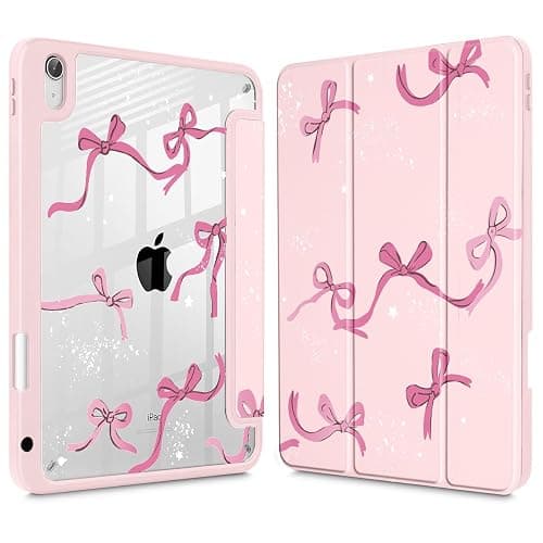 Tuiklol Case for iPad 11 inch (A16 Chip) 2025 Generation 11th / iPad 10.9 inch 2022 10th Gen, Buit in Pencil Holder with Shockproof Cover Clear Transparent Back Shell Auto Wake/Sleep, Bow-Pink - Image 1