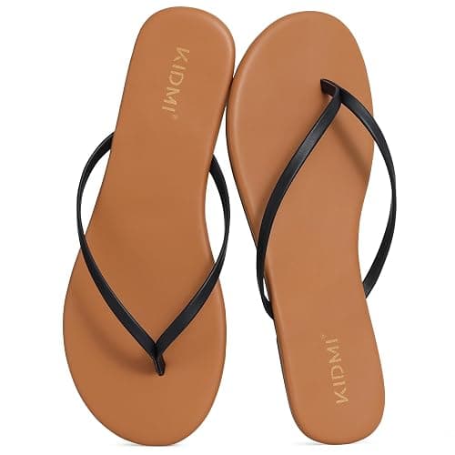 KIDMI Thong Flip Flops for Women - Memory Foam Summer Beach Sandals for Women - Vegan Leather Flat Sandals - Image 1