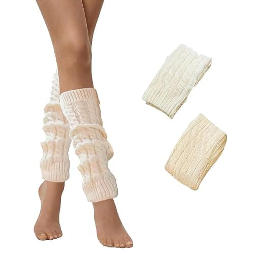 2 Pair Leg Warmers, Y2k Leg Warmers Women Kawaii Thigh High Socks Knee High Socks, Cable Knitted Long Socks - Image 1