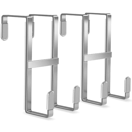 FYY 2 Packs Over The Door Hooks, Double Sided Door Hanger Hook - Heavy Duty No Drill Wall Hooks for Hanging Coats, Towels, Bags, Kitchen Closet Fits Most Doors Up to 1-7/8" Thickness (5.12"L, Silver) - Image 1