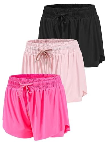Orrfreer 3 Pack Girls Butterfly Shorts Athletic 2-in-1 Running Shorts for Girls Teen with Pockets Colourful Summer Sports Shorts Built-in Breathable Shorts - Image 1