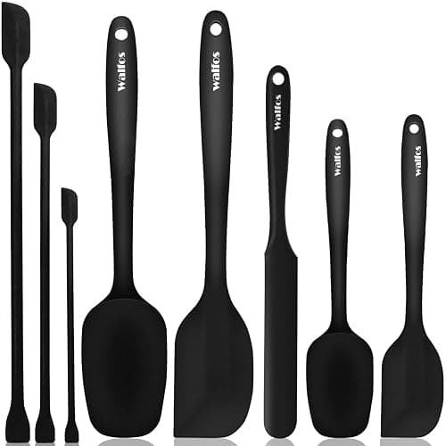 Walfos Silicone Spatula Set of 8(600°F)- Heat Resistant Kitchen Silicone Scraper Spatulas & Mini Spatulas, One-Piece Seamless Design, Perfect for Cooking Mixing & for Non-stick Cookware,black - Image 1