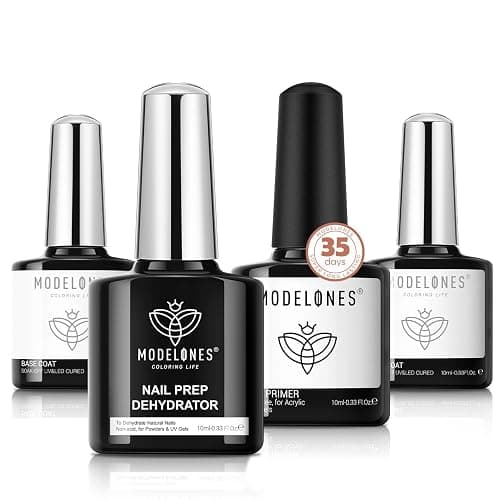 modelones Nail Dehydrator and Primer with Gel Base & Top Coat Set, Acid Free Acrylic Supplies Primer Glossy Gel Nail Polish Top Coat - Image 1