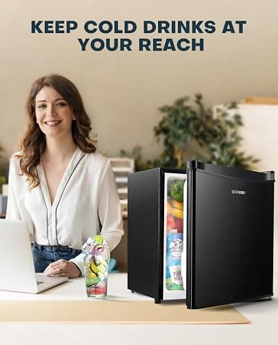 Upstreman 1.7 Cu.ft Mini Fridge with Freezer, Dorm Essentials, Adjustable Thermostat, Energy Saving, Low Noise, Single Door Compact Refrigerator for Dorm, Office, Bedroom, Black-FR17 - Image 1