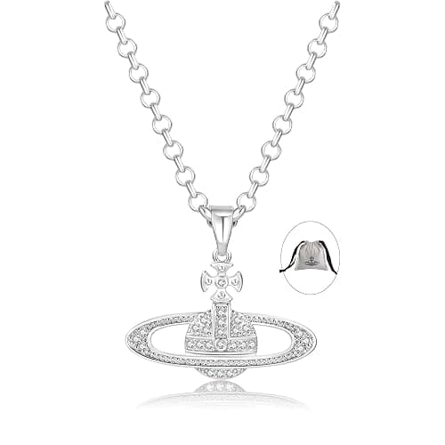 GABWE Saturn Necklace Planet Necklace Crystal Rhinestone Necklace Y2k Aesthetic Pendant Necklace for Women Girls Best Friend Girlfriend Birthday Anniversary Jewelry Gift, silver - Image 1