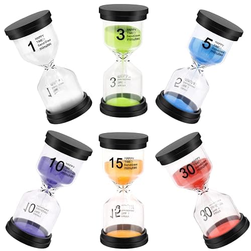 Sand Timer, Hourglass Sand Timers Colorful 1/3/5/10/15/30 Minutes Sandglass Timer with Protective Cover for Classroom Home Office Cooking (Pack of 6) Multicolor - Image 1