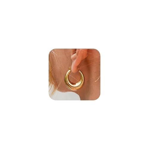 Necocy Chunky Gold Hoop Earrings for Women Non Tarnish, 14k Gold Plated Thick Triple Hoop Earrings Hypoallergenic Trendy Hoops Dainty Jewelry Gifts for Women - Image 1